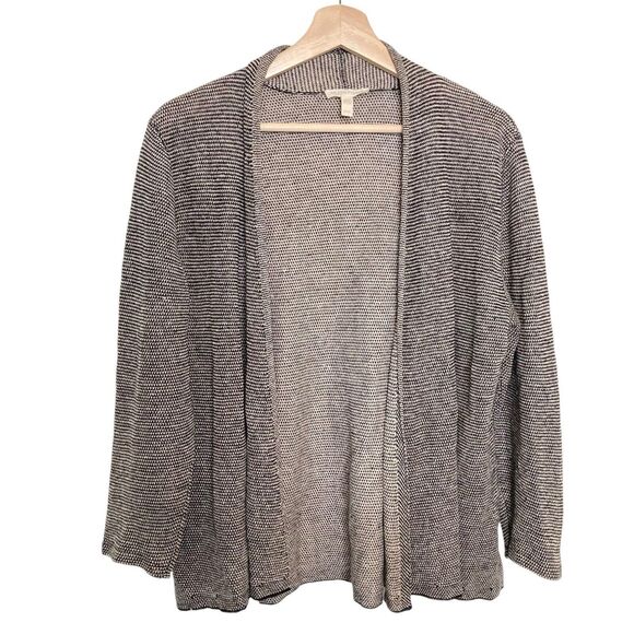 Eileen Fisher Cardigan Sweater Women Size M Open Knit Beige 100% Organic Linen - Picture 1 of 12